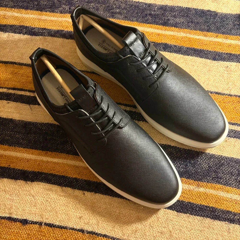Call It Spring Colbert Oxford Sneakers 8 Black Vegan Leather Dress Shoes Hybrid